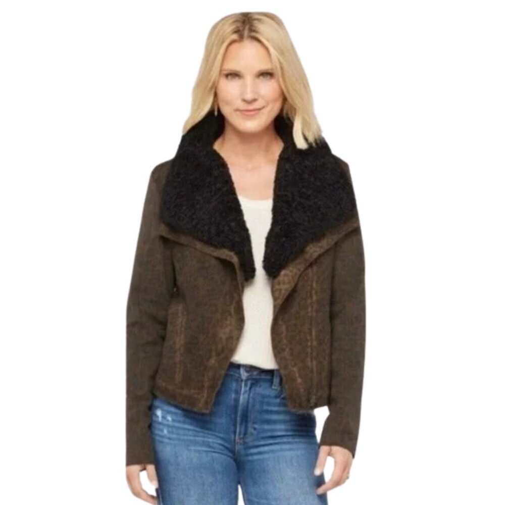 Anthropologie Marrakech Moto Jacket Size XS Animal Print Removable Sherpa